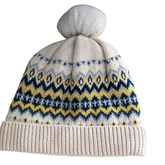 Baby Gap Fair Isle Wool Fleece Lined Beanie Hat 18 - 24 M Ivory Blue Yellow NEW - Picture 1 of 5